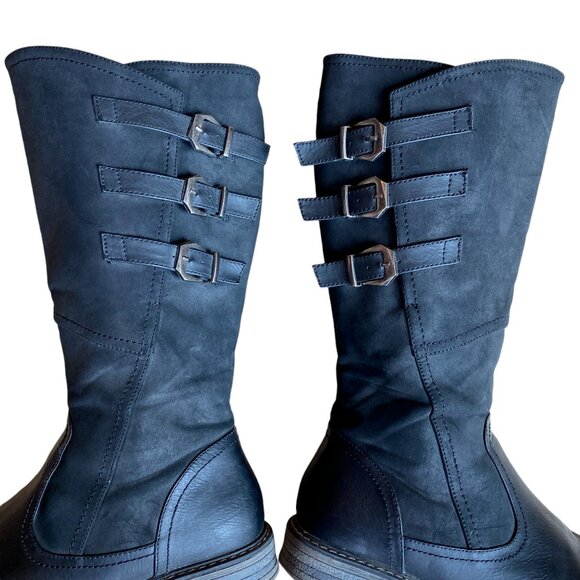 Patrizia Dercetis Faux Leather Suede Tall Boot Black Buckle Riding Country-8 - Picture 4 of 16